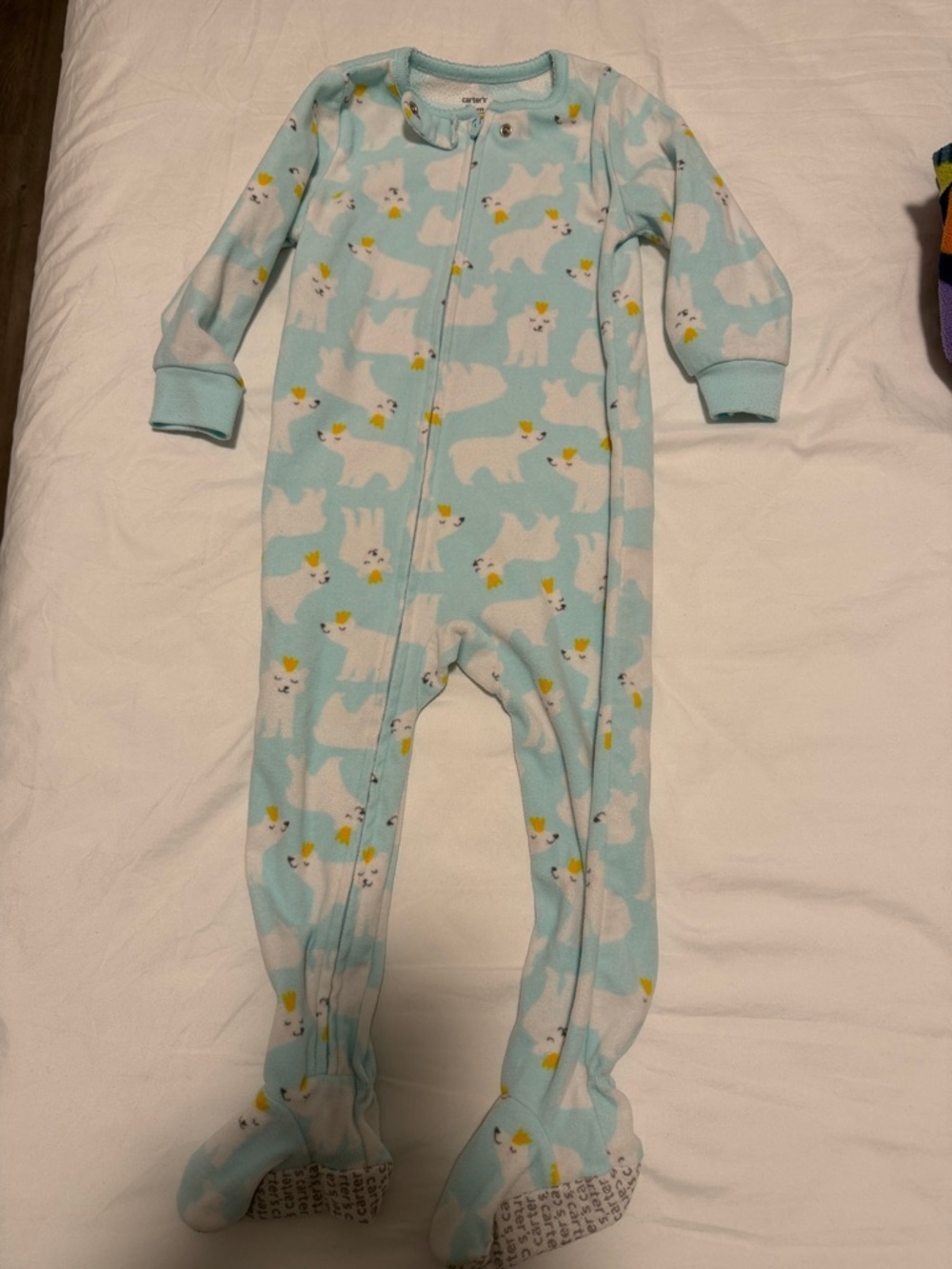 Children's Light Blue Polar Bear Footed One-Piece Pajamas 24months